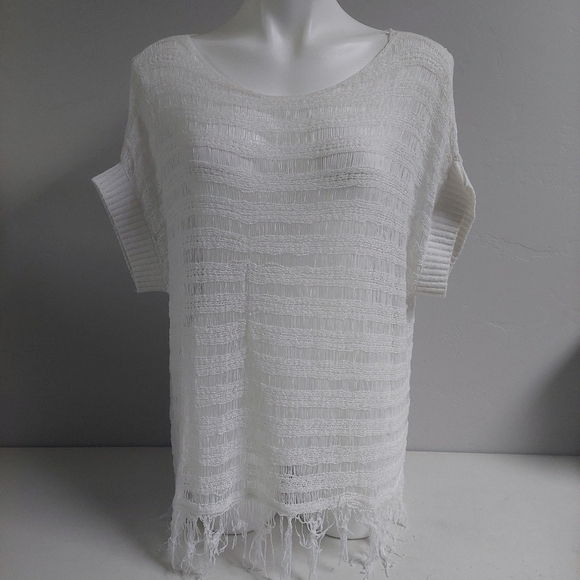 Torrid White Tunic‎ Top Finged Knitted Pull On Weave Boho Women Size 1 - Picture 1 of 10